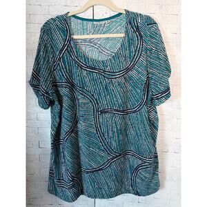 Craft & Barrow women’s T-shirt Ponte knit 
Navy aqua colorful feminine plus size